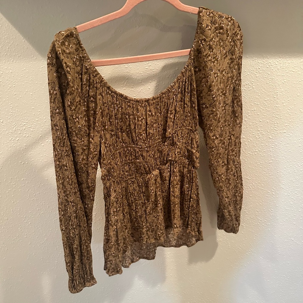 Elegant Brown Patterned Women's Blouse